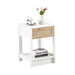 15.75" Rattan End table with drawer, Modern nightstand, side table for living room, bedroom,white - DTYStore