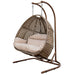 Brown Wicker Hanging Double-Seat Swing Chair with Stand w/Beige Cushion - DTYStore