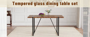 A minimalist retro rectangular dining table with a specially textured top and black metal legs.Contemporary Minimalist MDF Dark Wood Textured Tabletop.Able To Give People A Visual Beauty With Rules. - DTYStore