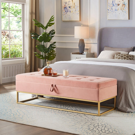 58.6" Bed Bench Metal Base with Storage Pink Velvet - DTYStore