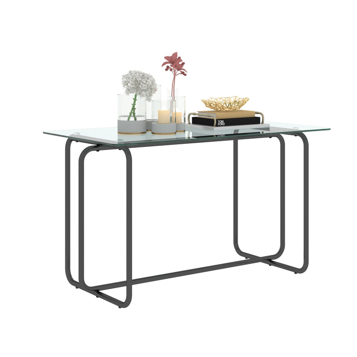 Rectangle Dining Table with Metal Frame, Tempered Glass for Kitchen Room Transparent