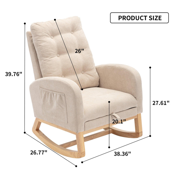 Accent Rocking Chair with Footrest High Back Rubber Wood Rocking Legs Bedroom Living Space 26.77D X 38.36W X 39.76H Inch