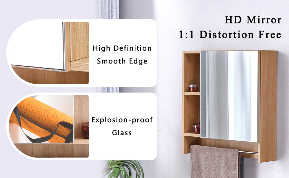Bathroom Mirror Cabinet Wall Mounted,Medicine Cabinet,Over The Toilet Storage Cabinet with Shelves and Towel Rack - DTYStore