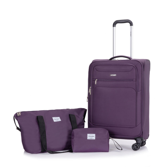 3-Piece Set Softshell Suitcase Spinner Wheels Terylene Polyester Luggage Sets Carry On Purple