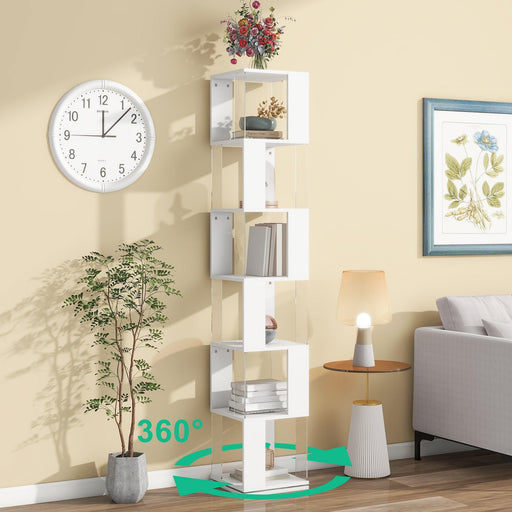 6 tier Rotating Bookshelf, Floor Rack Simple Bookcase with Acrylic plate Student Multi-Function Creative Bookshelf for Living Room - DTYStore