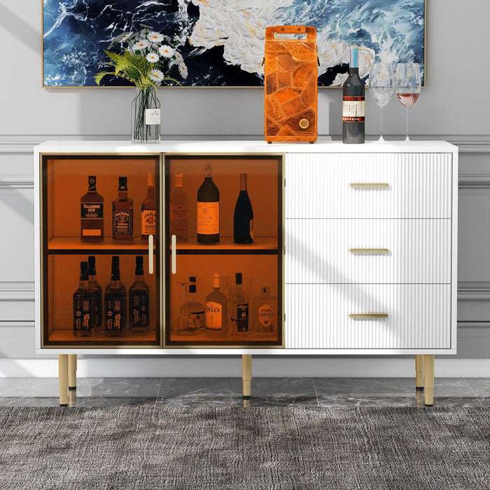 Modern Sideboard MDF Buffet Cabinet with Marble Sticker Tabletop and Glass Doors