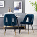 A&A Furniture,Akoya Collection Modern | Contemporary Velvet Upholstered Dining Chair with Nailheads and Gold Tipped Black Metal Legs,Blue,Set of 2