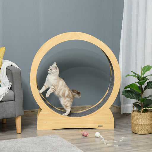 Cat Exercise Wheel Treadmill with Natural Wood Grain, Cat Spinning Wheel Exerciser for Longer Lifespan, Cat Running Wheel with Brake - DTYStore