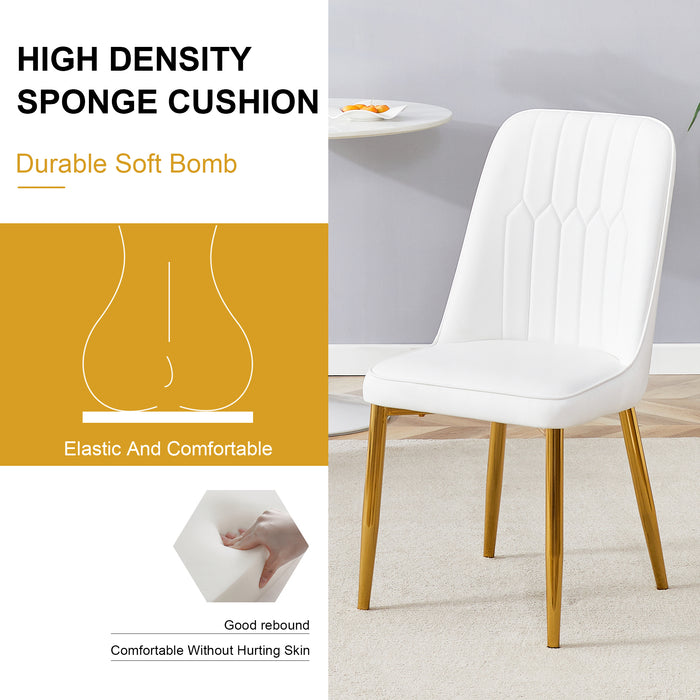 2 modern dining chairs, sleek PU leather backrest, and gold metal legs bring a comfortable home experience to the kitchen, bedroom, and office.W1151P183322 - DTYStore