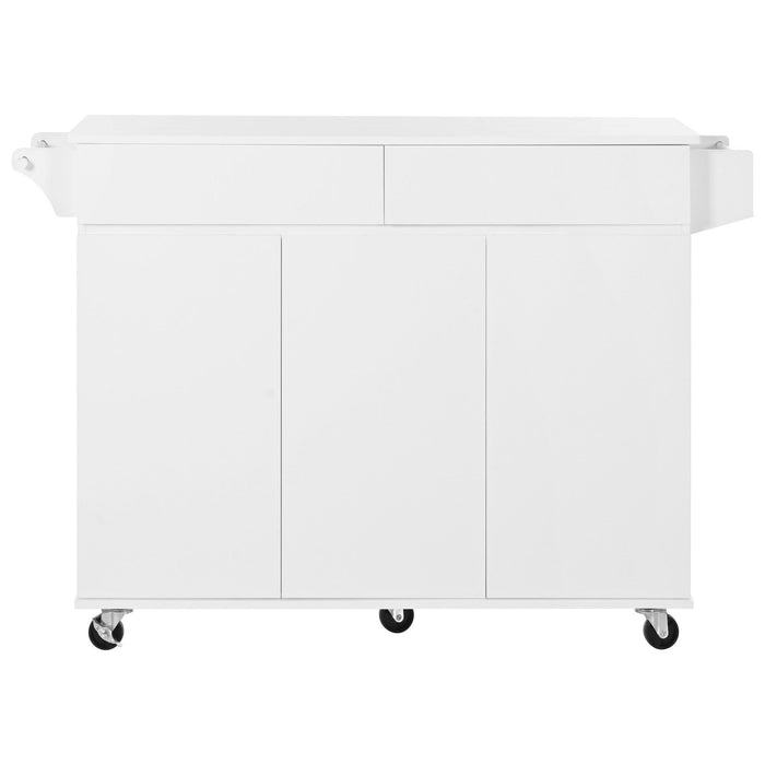 K&K 53.2'' Kitchen Island with Drop Leaf, Kitchen Storage Cart with Spice Rack, Towel Rack and 2 Drawers, Rolling Kitchen Island on Wheels with Adjustable Shelves for Kitchen, Dining Room, White