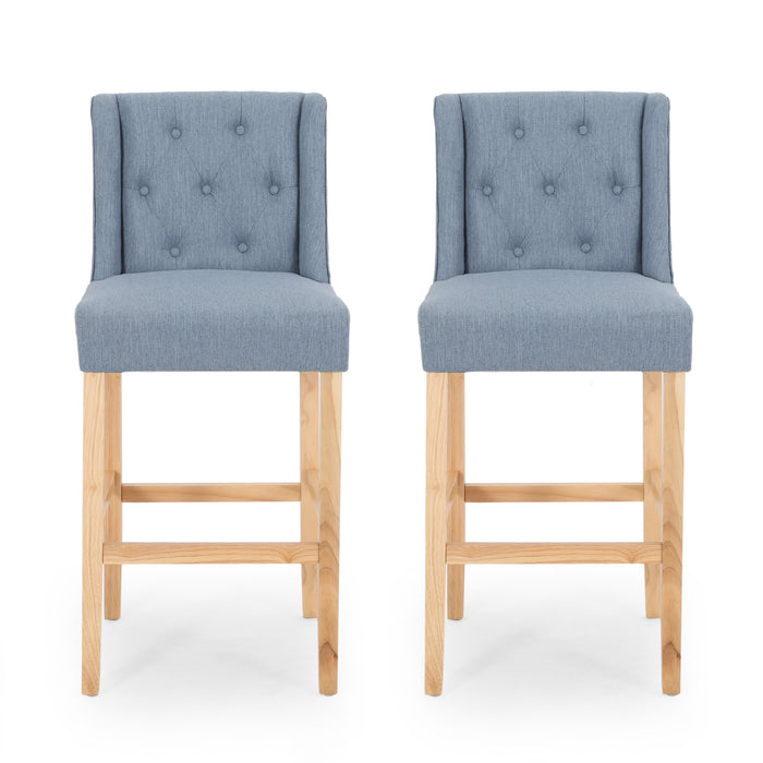 Vienna Contemporary Fabric Tufted Wingback 31 Inch Counter Stools, Set of 2, Light Blue and Natural - DTYStore