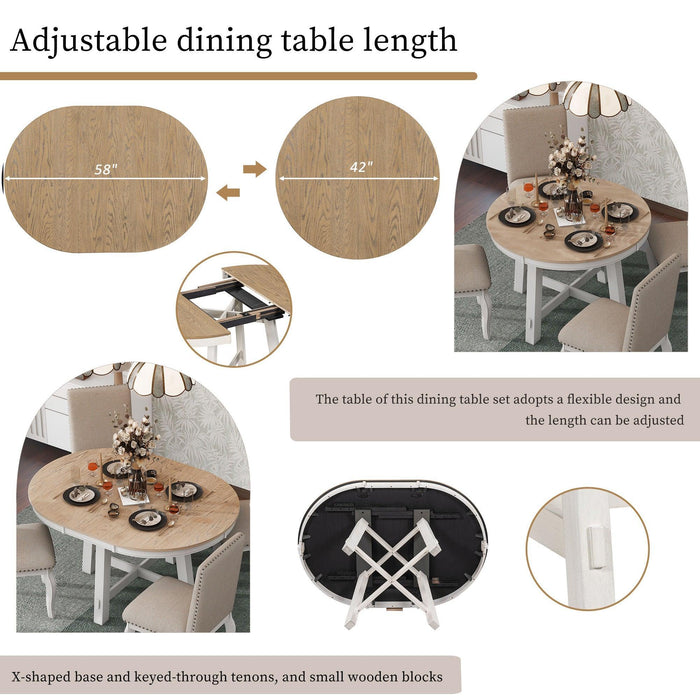 Farmhouse Round Extendable Dining Table with 16" Leaf Wood Kitchen Table