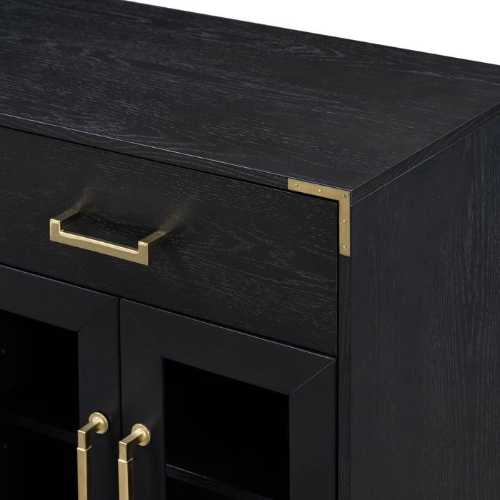 6-drawer and 2-Cabinet Retro Sideboard with Extra Large Storage Space and Gold Handles