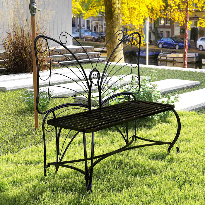 Butterfly Cast Metal Garden Bench, Outdoor Bench Patio Seat, Park Bench Outdoor Seating for Garden, Yard, Park, Entryway - DTYStore