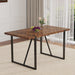 A minimalist retro rectangular dining table with a specially textured top and black metal legs.Contemporary Minimalist MDF Dark Wood Textured Tabletop.Able To Give People A Visual Beauty With Rules. - DTYStore