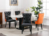 A&A Furniture,Nikki Collection Modern, High-end Tufted Solid Wood Contemporary PU and Velvet Upholstered Dining Chair with Wood Legs Nailhead Trim 2-Pcs Set，Black+Orange