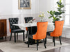 A&A Furniture,Nikki Collection Modern, High-end Tufted Solid Wood Contemporary PU and Velvet Upholstered Dining Chair with Wood Legs Nailhead Trim 2-Pcs Set，Black+Orange