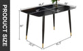 Modern Minimalist Dining Table. Black sintered stone tabletop with golden stripe pattern, black metal legs. Suitable for kitchen restaurantand and living room 50"*30"*30"