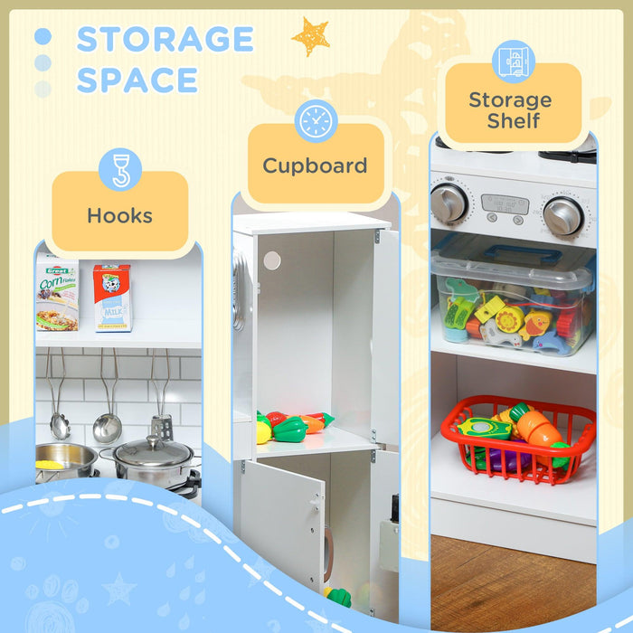 Play Kitchen, Kids Kitchen Playset Pretend Play Toy Kitchen with Play Phone, Chalkboard, Towel Rack, Ice Maker, 5 Accessories, Storage Space, Microwave & Sink, Gift for 3-8 Years, White