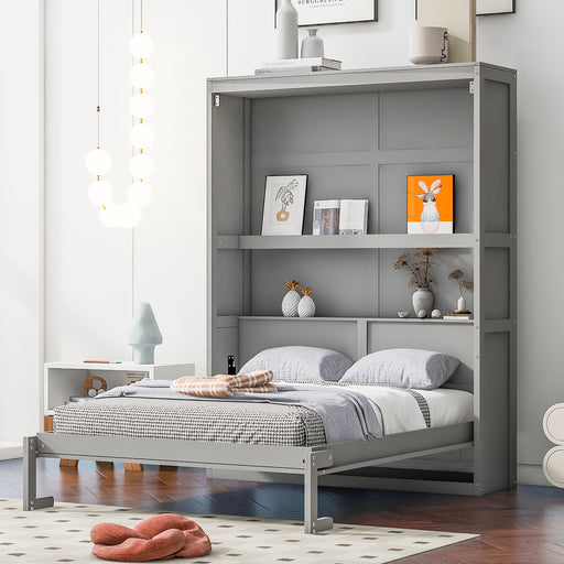 Full Size Murphy Bed Wall Bed with Shelves,Gray - DTYStore