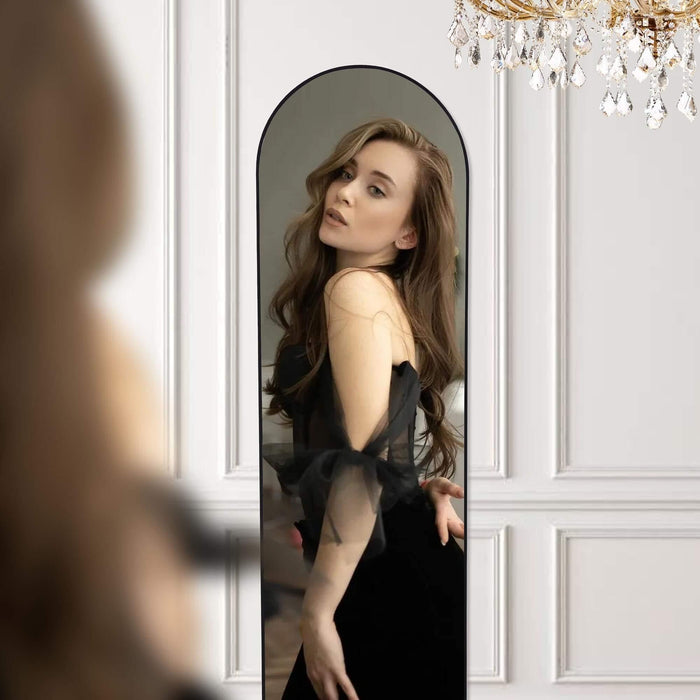 Floor Standing Mirror, Wall Mirror with Stand Aluminum Alloy Thin Frame,21''*64'',Black - DTYStore