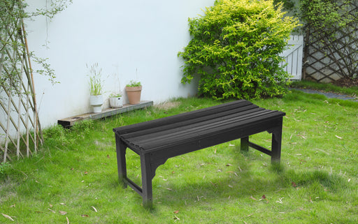 Backless HDPE Adirondack Bench with Wood Texture, Poly Lumber Seat for Patio, Backyard, Balcony, All Weather Resistant with UV Protection, Black - DTYStore