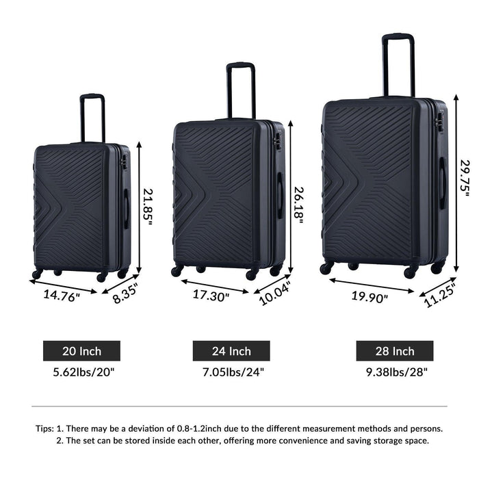 3 Piece Luggage Sets ABS Lightweight Suitcase with Two Hooks, Spinner Wheels, TSA Lock