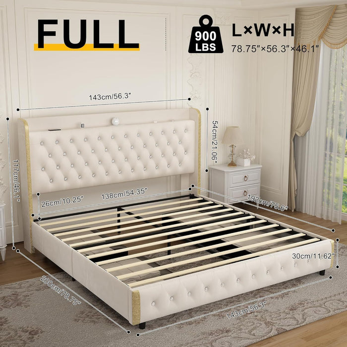 Queen size bed frame with 4 drawers, Star Projector Galaxy Light, Wingback Upholstered Headboard with Diamond Button, USB Charger and music speaker, PU Leather - DTYStore