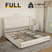 Queen size bed frame with 4 drawers, Star Projector Galaxy Light, Wingback Upholstered Headboard with Diamond Button, USB Charger and music speaker, PU Leather - DTYStore
