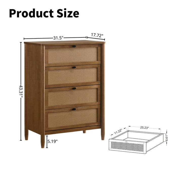 Vichy Wood and Rattan 4-Drawer Chest - DTYStore