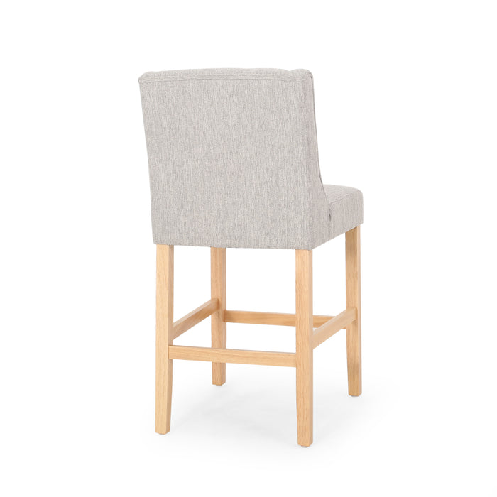 Vienna Contemporary Fabric Tufted Wingback 27 Inch Counter Stools, Set of 2, Light Gray, Natural - DTYStore