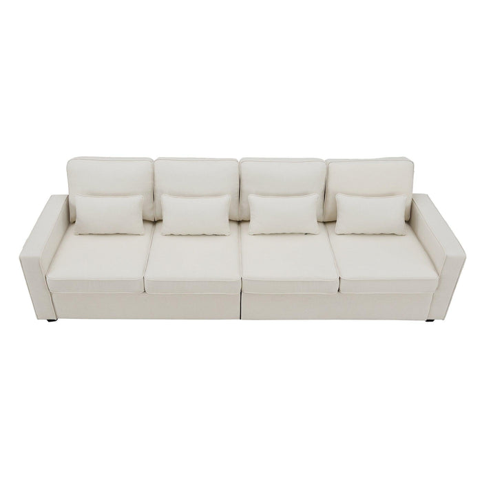 Modern Linen Fabric Sofa with Armrest Pockets and Pillows, Minimalist Style Couch