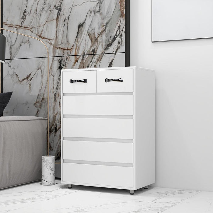 Six Drawer Side Table-White