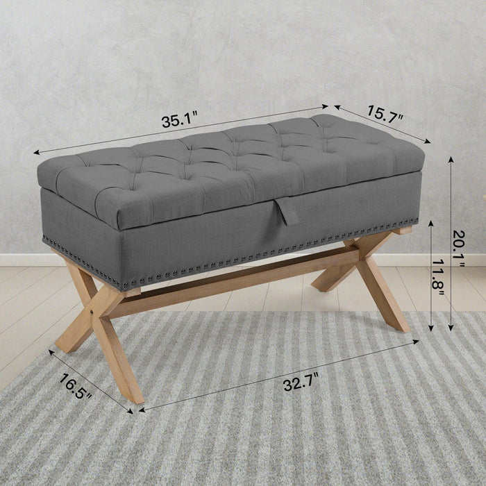 35 Inch Storage Ottoman Bench with Button-Tufted Design and Linen Storage