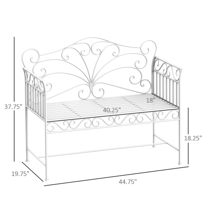 Outsunny 43' Garden Bench, Outdoor Patio Bench with Armrests, Metal Porch Bench for Backyard, Poolside, Lawn, Cream White - DTYStore