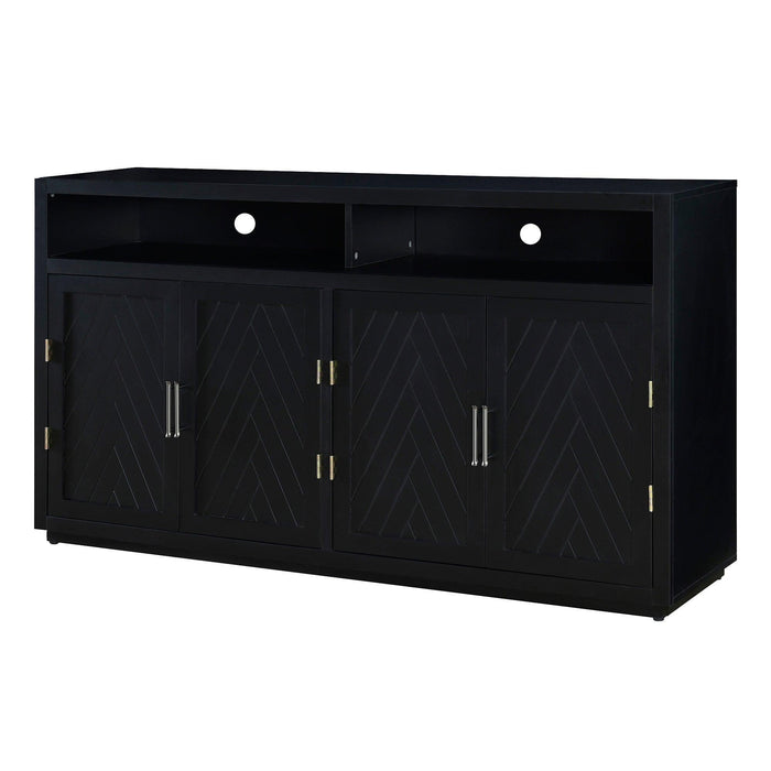 TREXM 4-door Classic Sideboard with Open Storage and Adjustable Shelves Perfect for kitchens, living rooms (Black)