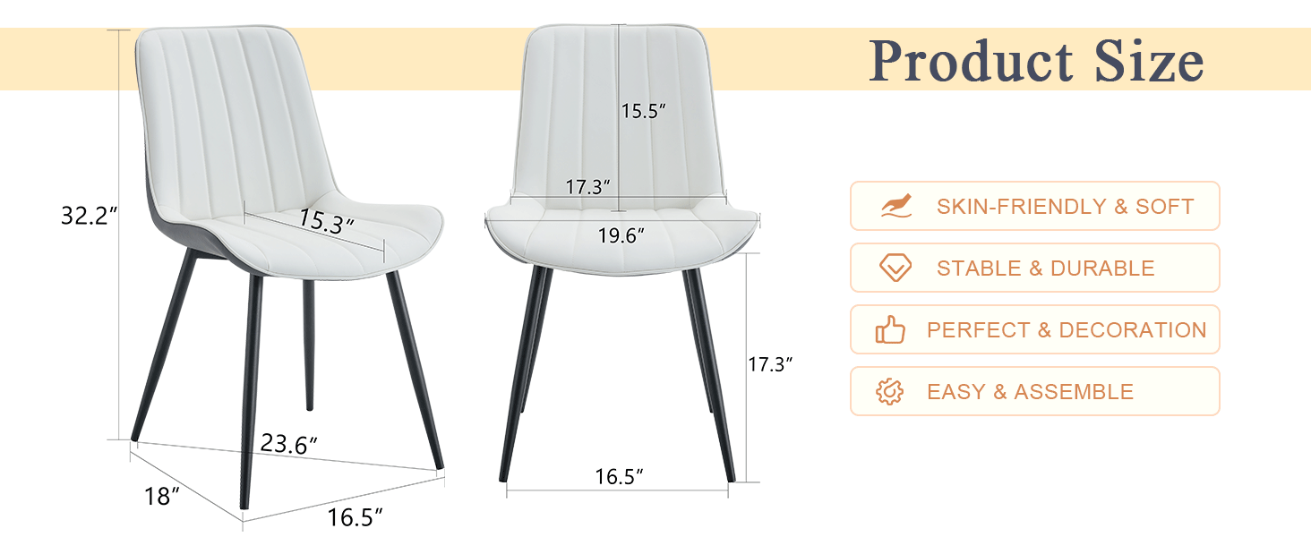 Extended Seat Cushion PU Dining Chair Set - Four Pieces.Smooth line design.Can integrate well into various modern home decoration styles.White and Dark Gray Splicing Colors. - DTYStore