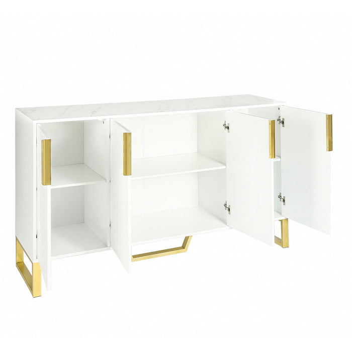 Modern Sideboard with Four Doors, Metal Handles & Legs, Adjustable Shelves Kitchen Cabinet