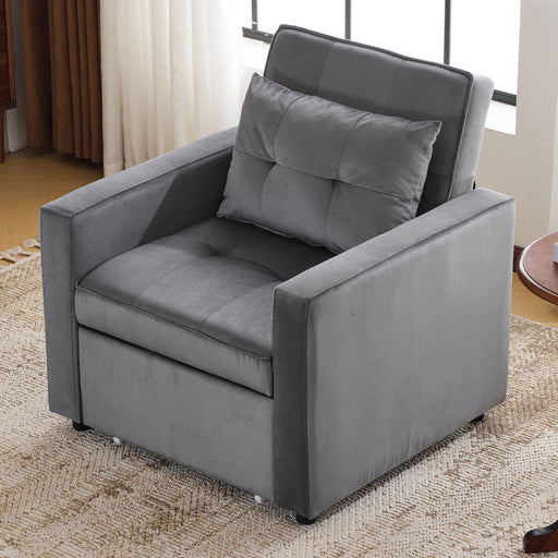 Convertible Sleeper Sofa Chair Bed with Pillow & Pocket, 3-in-1 Sofa Bed Sleeper Chair in Modern Velvet Fabric for Living Room, Bedroom, Study, Apartment, Gray - DTYStore