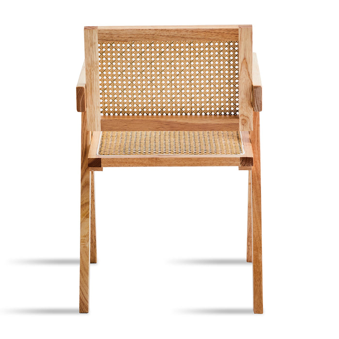 2 dining chairs, natural color, rubber wood rattan weaving technology, armrest solid wood dining chair, living room chair, simple and natural - DTYStore