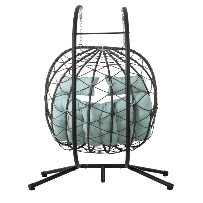 2 Persons Egg Chair with Stand Indoor Outdoor Swing Chair Patio Wicker Hanging Egg Chair Hanging Basket Chair with Stand for Bedroom Living Room Balcony - DTYStore
