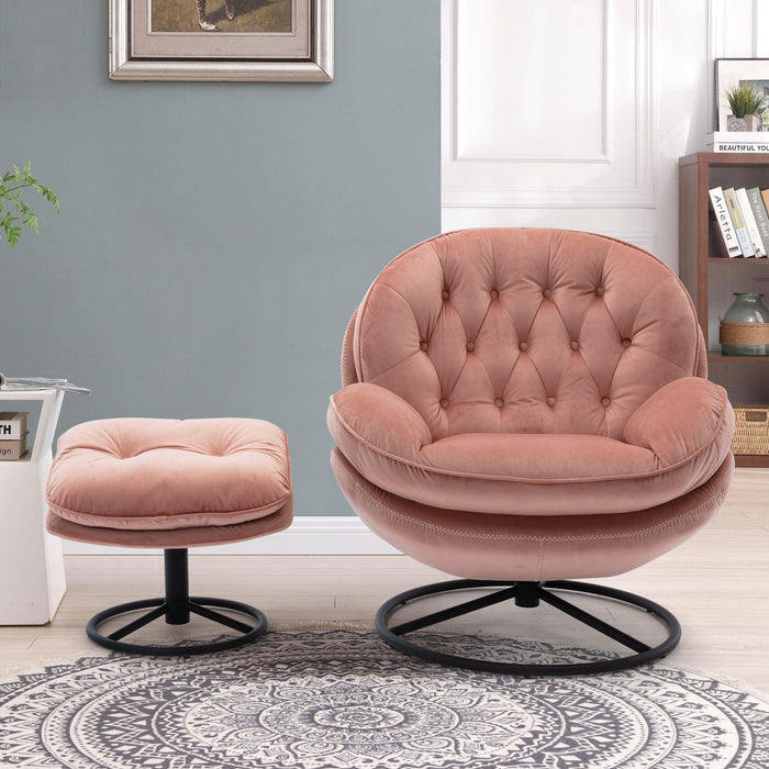 Accent chair TV Chair Living room Chair Pink sofa with Ottoman - DTYStore