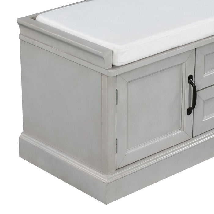 Storage Bench with 2 Drawers and 2 Cabinets, Shoe Bench with Removable Cushion for Living Room, Entryway