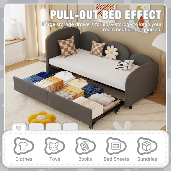 Twin Size Twin Size Bed frames With An Another Bed frame, Velvet Upholstered Daybed, Modern Sofa Bed Daybed Frame for Bedroom Living Room, Suitable for Living Room, Kids Room, Bedroom (Ddry Gray) - DTYStore