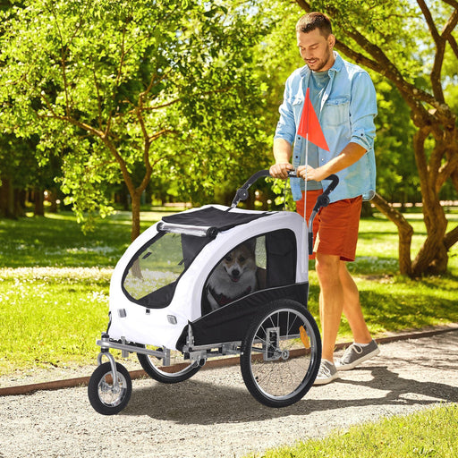 Dog Bike Trailer 2-In-1 Pet Stroller with Canopy and Storage Pockets, White - DTYStore