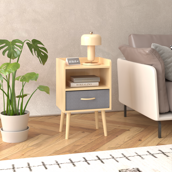 2PC Nightstand With Collapsible Fabric Drawer, 2-Tier Storage End Table, Wood Side Table with Storage Cabinet for Bedroom, Living Room - Oak - DTYStore