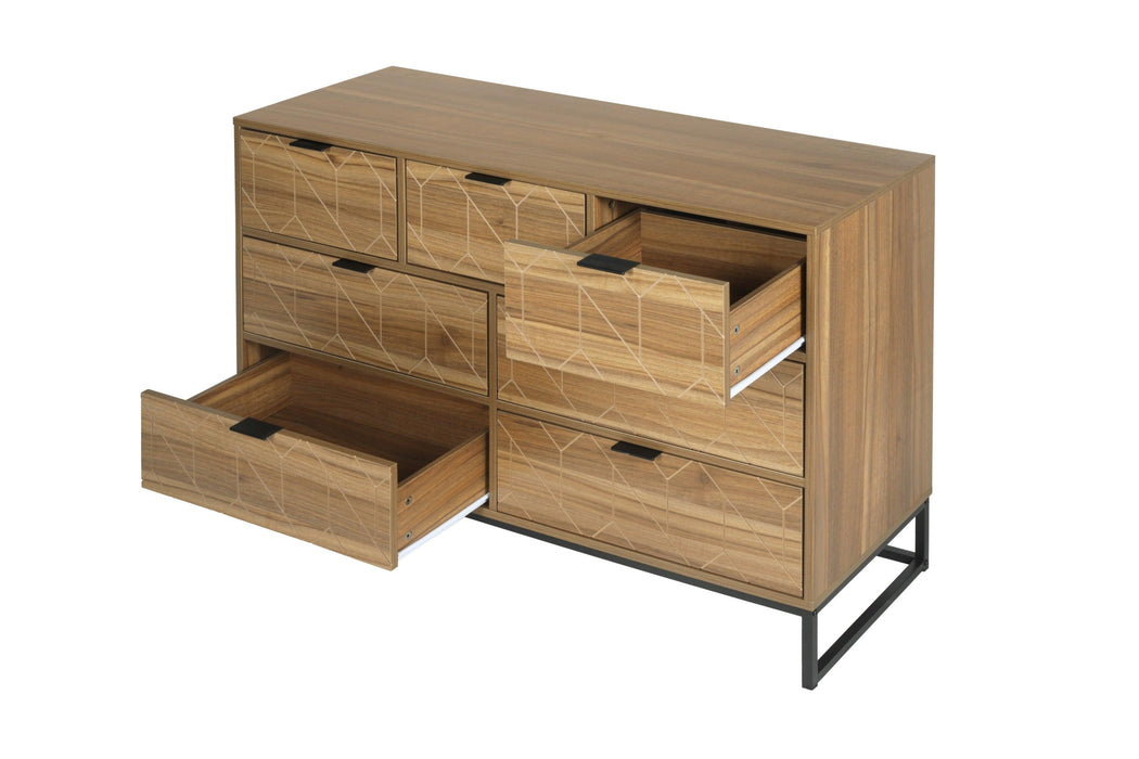 Modern 7 Drawer Dresser Wood Cabinet (Walnut)