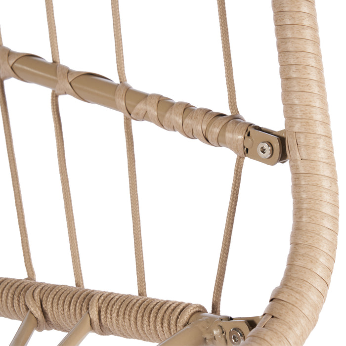 Outdoor Garden Rattan Egg Swing Chair Hanging Chair Wood+Khaki - DTYStore