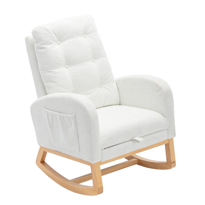 Accent Rocking Chair with Footrest High Back Rubber Wood Rocking Legs Bedroom Living Space 26.77D X 38.36W X 39.76H Inch - DTYStore