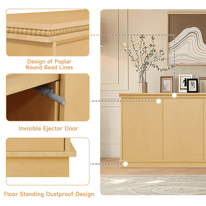 Classic Wooden Sideboard with Beaded Trim – Elegant Storage Cabinet for Dining or Living Room - DTYStore